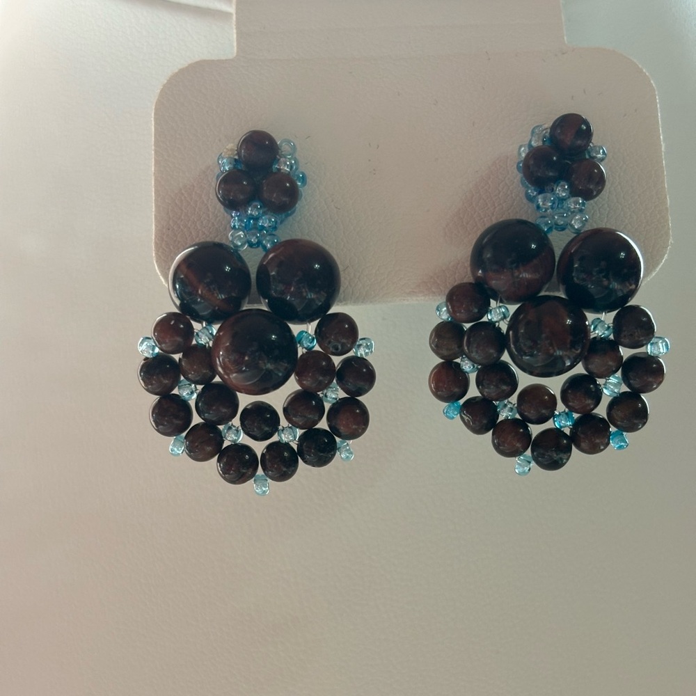 Hand crafted red tiger eye pierced earrings